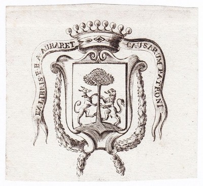 Exlibris Aubaret Languedoc Montpellier Homme De Loi Blason Bookplate Gravure 18E