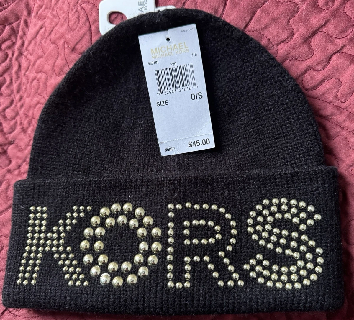 Michael Kors MK Logo Monogram Print Black Silver Knit Hat Beanie Womens NEW Michael Kors Womens Black & White Printed Knitted Beanie Hat  main image 4