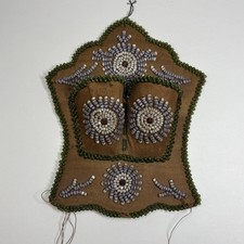 Iroquois Whimsey Beaded Match Holder Early 1900s Green Lilac Brown Pony Beads