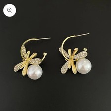 flower pearl Zircon Drop Earrings 12MM Pearl Bridal Studs For Women Elegant