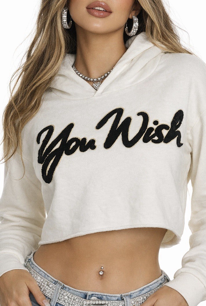 Juicy Couture Women Y2K “You Wish” Cropped Hoodie White Long