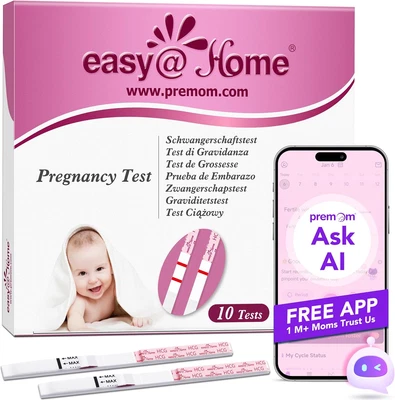 Easy@Home Pregnancy Test Strips 10/20/25pk – 10mIU + Premom App Tracker