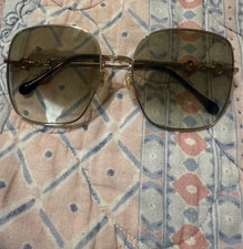 Gucci GG0879S Women  s Oversized Square Gold Metal Brown Gradient Sunglasses