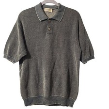 Vintage Tricots St. Raphael Polo Shirt Mens L Gray Knit Geometric Made In USA