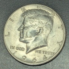 1964 D 90% Silver  Kennedy Half Dollar Coin B AU Almost Uncirculated
