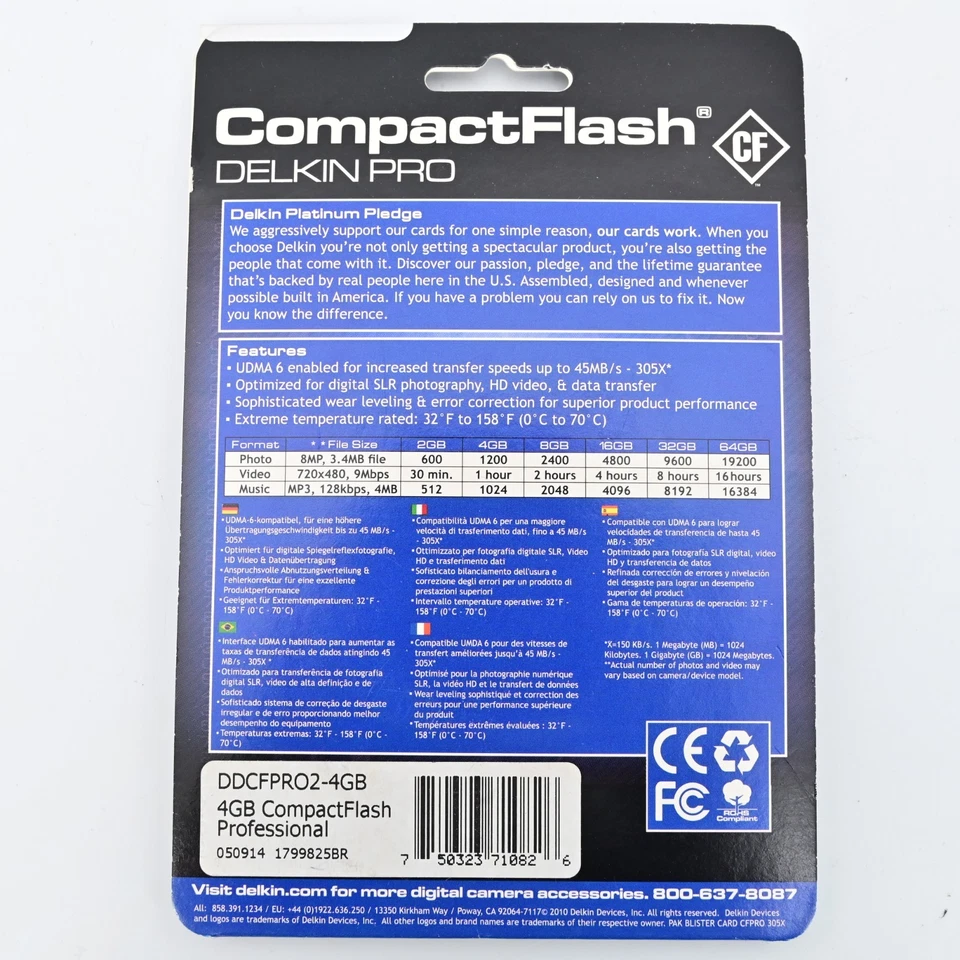 Delkin Devices 4GB CompactFlash CF Card UDMA 6 305x 45MB/s Pro – New Sealed - Image 4 of 4