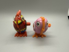 Lot of 2 Wind Up Tin Litho Birds Toy Japan Hong Kong Only Pink Bird Works Video
