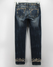Miss Me Jeans Girls 12 Blue Cuffed Skinny Sequins Embroidered Denim Faded NEW