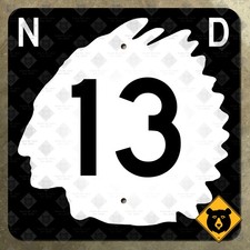 Marcador de ruta estatal North Dakota Highway 13 escudo 1961 Chief 12x12