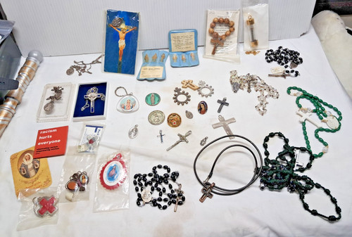 Estate Lot of Catholic Religious Vintage Relics,Crosses/Crucifix,Rosaries Medals