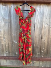 NWT FARM Rio Red Forest Birds Maxi Dresss L Parrot Zip Tiered Sleeveless Belt