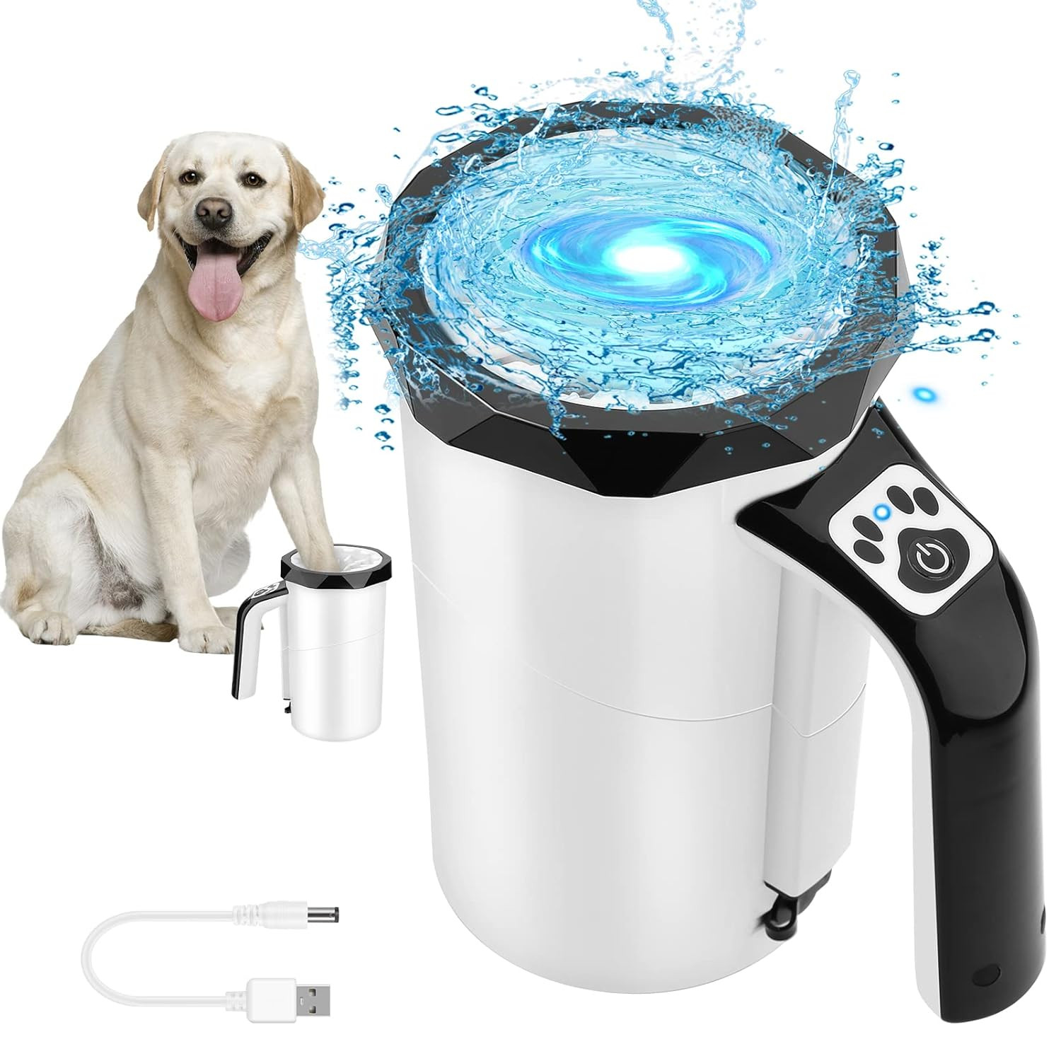 Rechargeable Automatic Dog Paw Cleaner, Black - Portable Pet Paw Washer Cup with