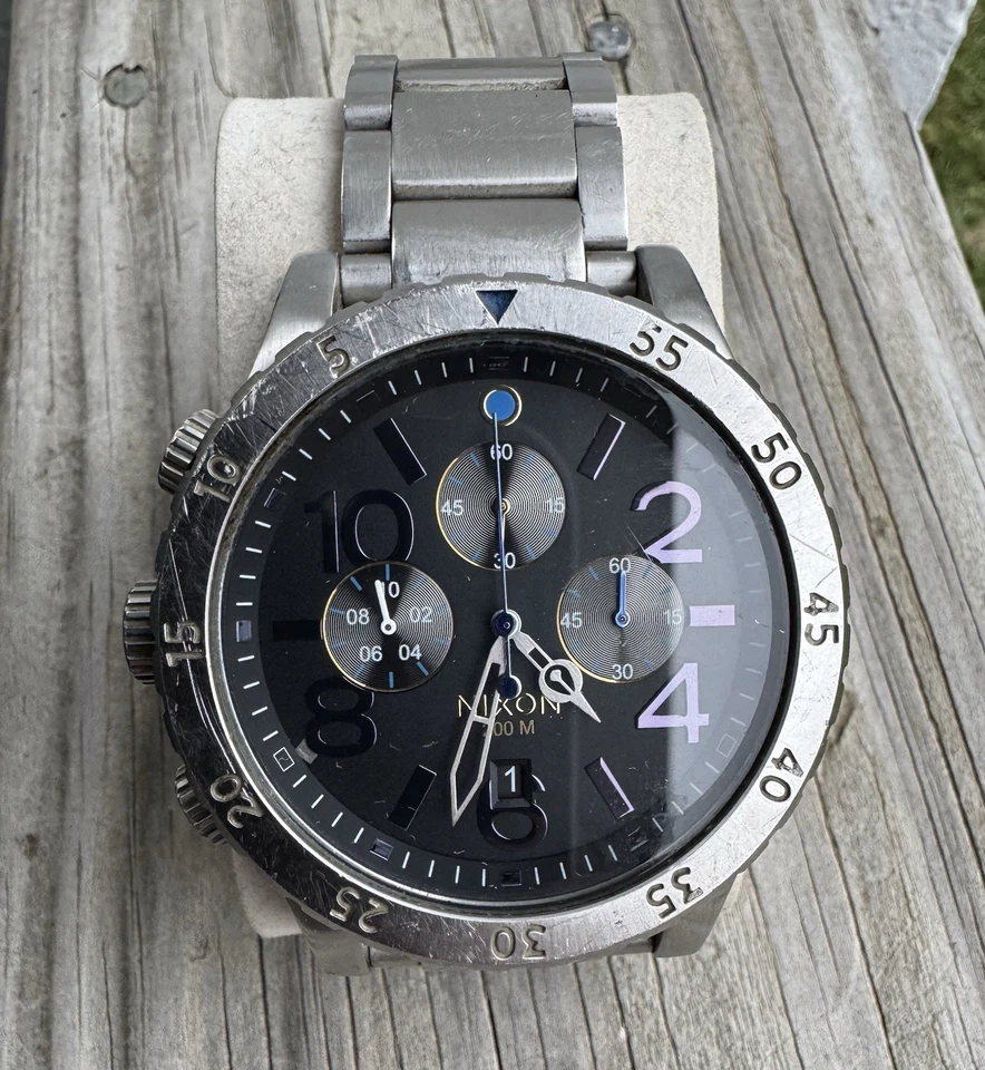 Подлинный NIXON часы мужские 48-20 хронограф серебро синий A486-1529 полночь GT!! - Изображение 2 из 4