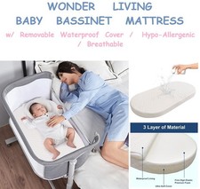 NIB Wonder Living Pink Baby Bassinet Mattress Waterproof Hypo-Allergenic Oval