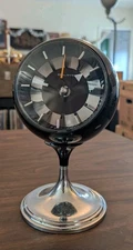 Bulova Atomic Age Clock Retro Mid Century Black on Chrome Pedestal Tulip Clock