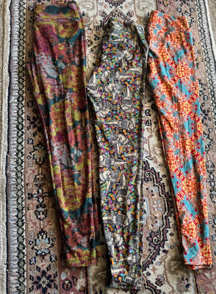 LuLaRoe PAQUETE de 3 Leggings OS Verde Rojo Amarillo Blanco Floral Foto 2 de 4