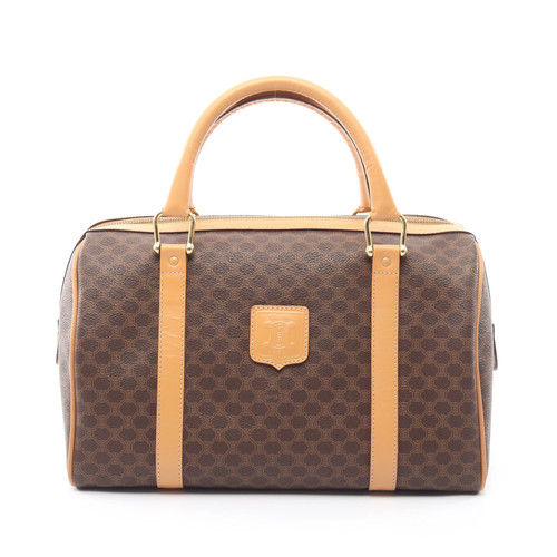 Celine Macadam Mini Boston PVC Leather Handbag Brown Light Beige Used Authentic