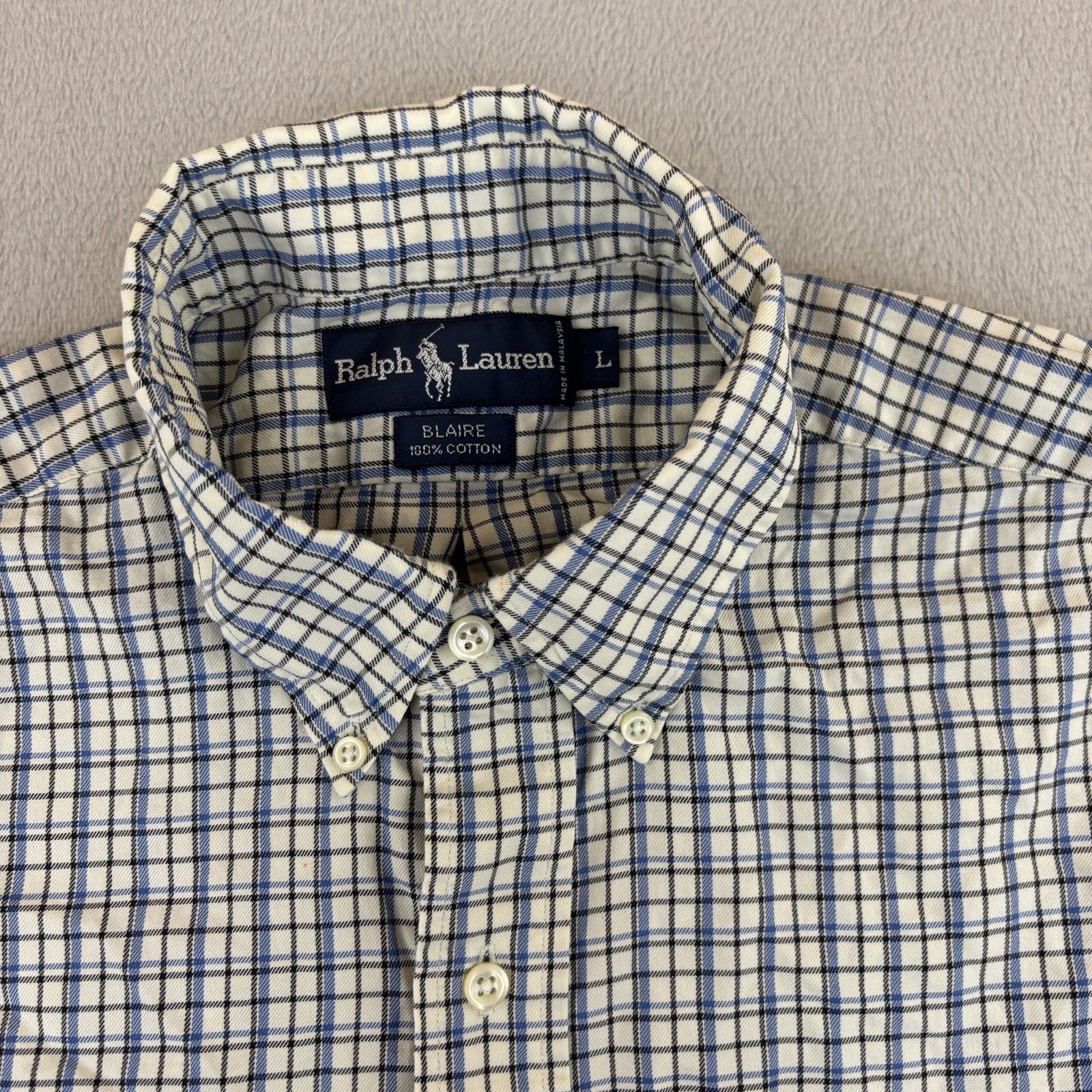 Camicia Ralph Lauren vintage uomo grande bianca blu check BLAIRE 100% cotone pony