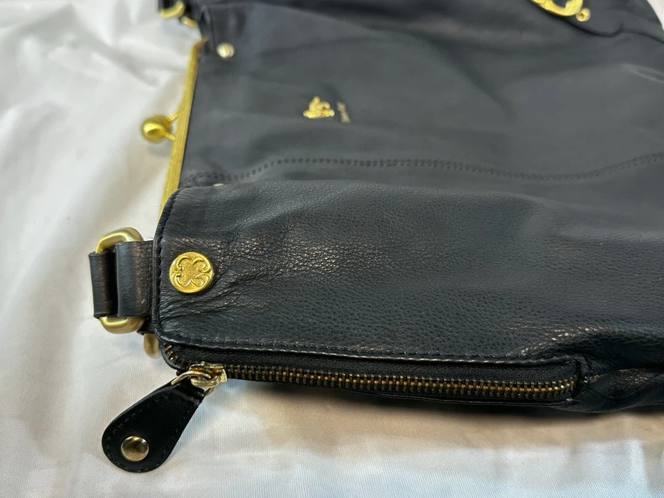 Emma Fox Kiss Lock Black Leather Handbag XL Size Gold Hardware Designer Purse - Image 4 of 4