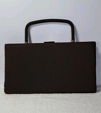 Vtg Garay Brown Fabric Clutch Purse Foldable Handle Evening Bag Gold Tone Clasp