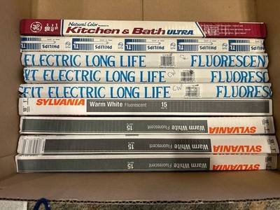 Lot Of 9 - 18    15 Watt Assorted FLUORESCENT Lamps Lights NEW Sylvania