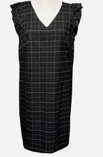 LOFT Plus Ruffle Cap Sleeve Preppy Career Black White Plaid Dress Women's Sz 18