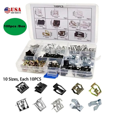 #ad 100Pcs Auto Car Dashboard Trim Clips Metal Panels U Clip Retainer Fixing Rivets $16.14