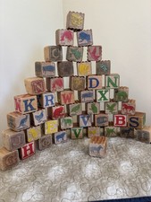 Antique Vintage Alphabet ABC Wooden Toy Children  s Blocks W Animals, Words