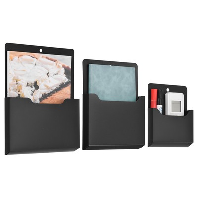 3Pack Magnetic File Holder Magnetic Wall File Organizer Black L/M/S Size