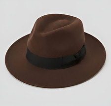 Mens Solid Brown Fedora Hat with Black Band -...