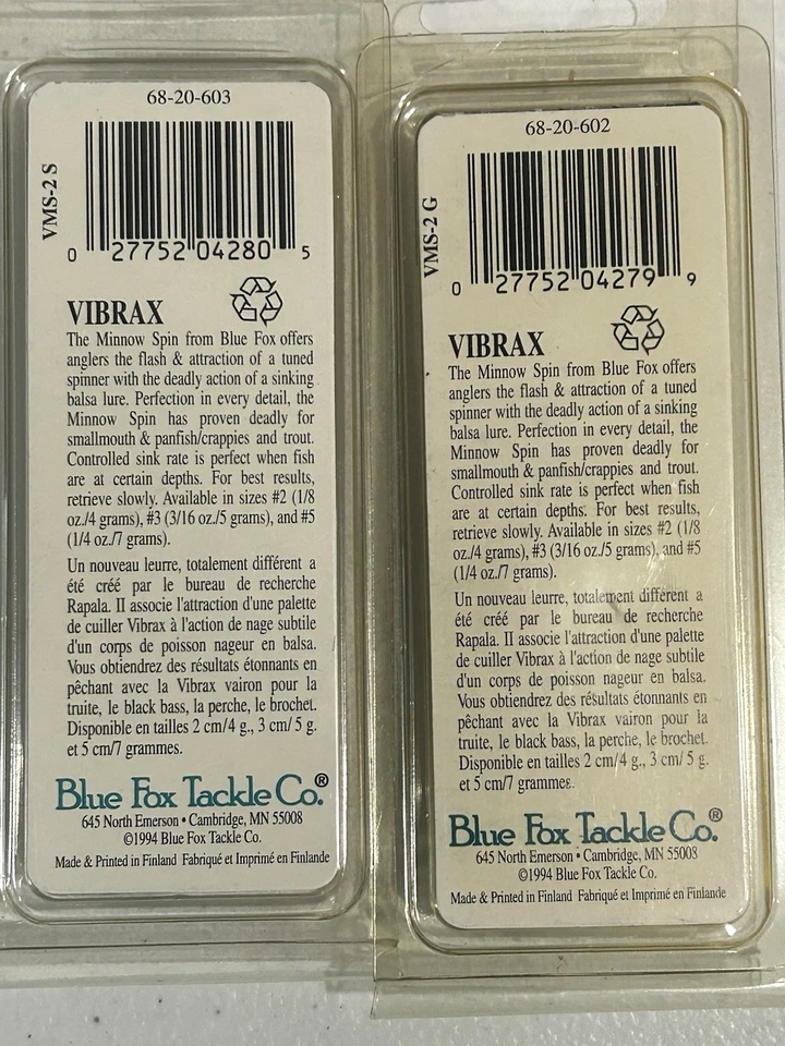 LOTE DE 2 iscas de pesca Blue Fox Vibrax #68-20-602 Minnow Spin #1 prata 1/8 oz - Imagem 4 de 4