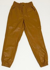 FOREVER 21 Faux Leather Joggers Medium Camel Brown Paperbag High Waist Pants M