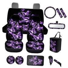 Car Seat Covers Full Set Of 14 Pcsbutterfly Vehicle Interior Purple Butterfly