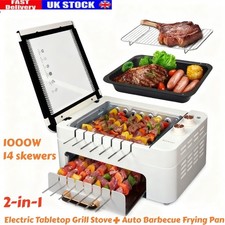 3in1 Smokeless Indoor BBQ Grill w/360° Auto Rotating Skewers&Dual Cooking Zone