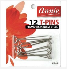 Annie Hair T-Pins, 12 Ct. Premium Stainless Steel Metal Hair Pins, Silver 3140