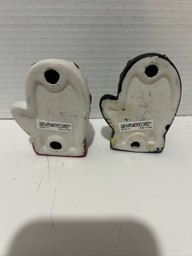 Mary Engelbreit Set of 2 Mitten Shaped Tea Light Holders Winter Whimsical Vo - Picture 2 of 2