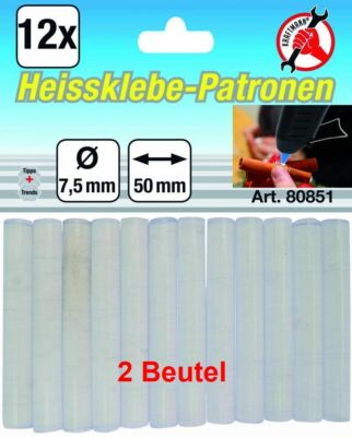 2 Btl. á 12 Heißklebepatronen v. Kraftmann transparent 7,5 x 50mm            