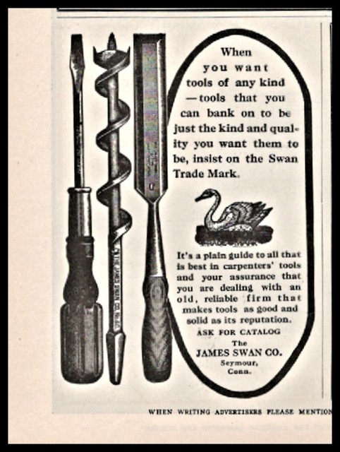 1914 JAMES SWAN Screwdriver Auger Bits Chisel Carpenter 