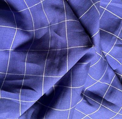 T.D.I Yarn-Dyed Linen Large Windowpane in Blue/White Medium Weight 58” Wide BTY