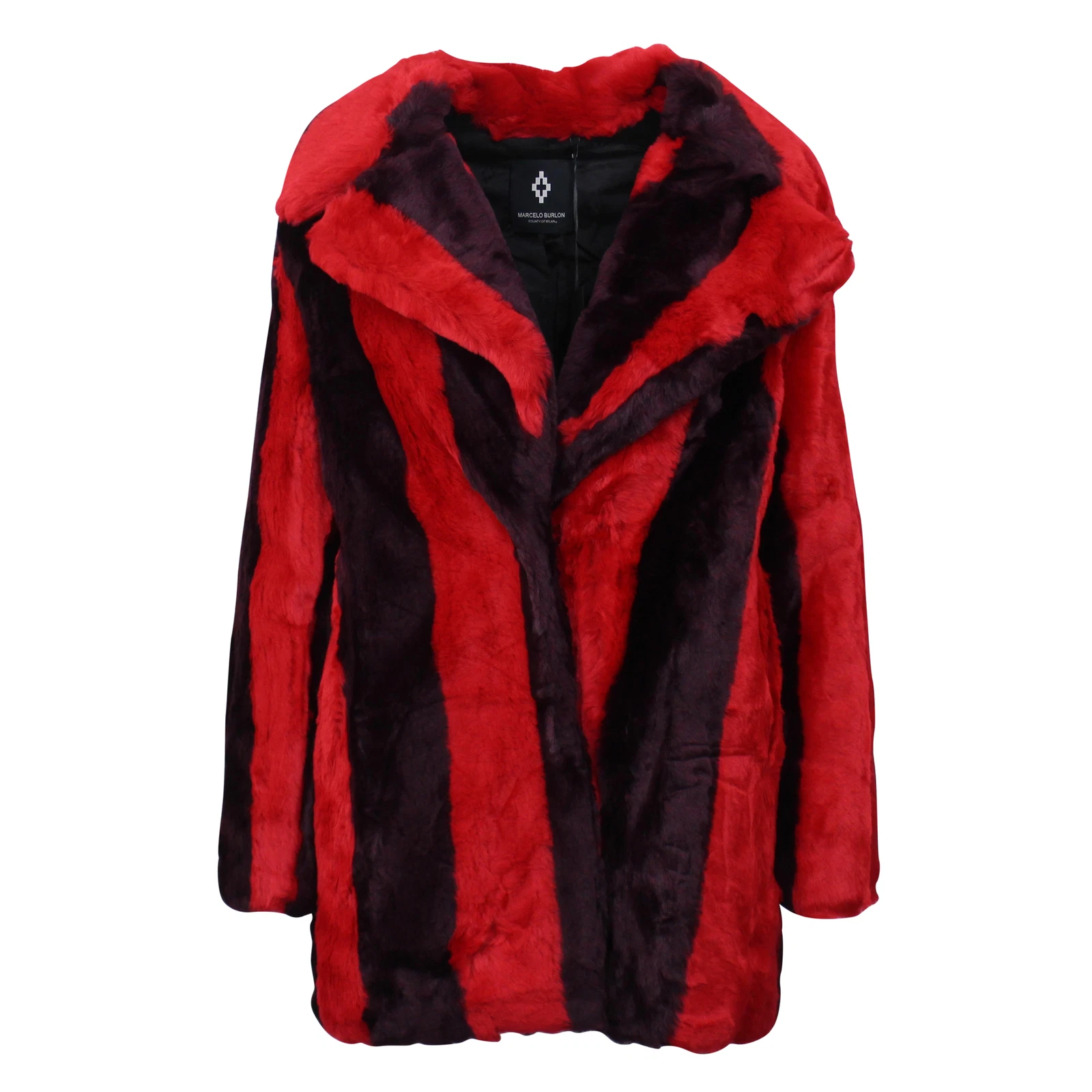 GIACCA PELLICCIA FINTA RIGHE Marcelo Burlon rosso viola nuova con etichetta taglia XS $1000