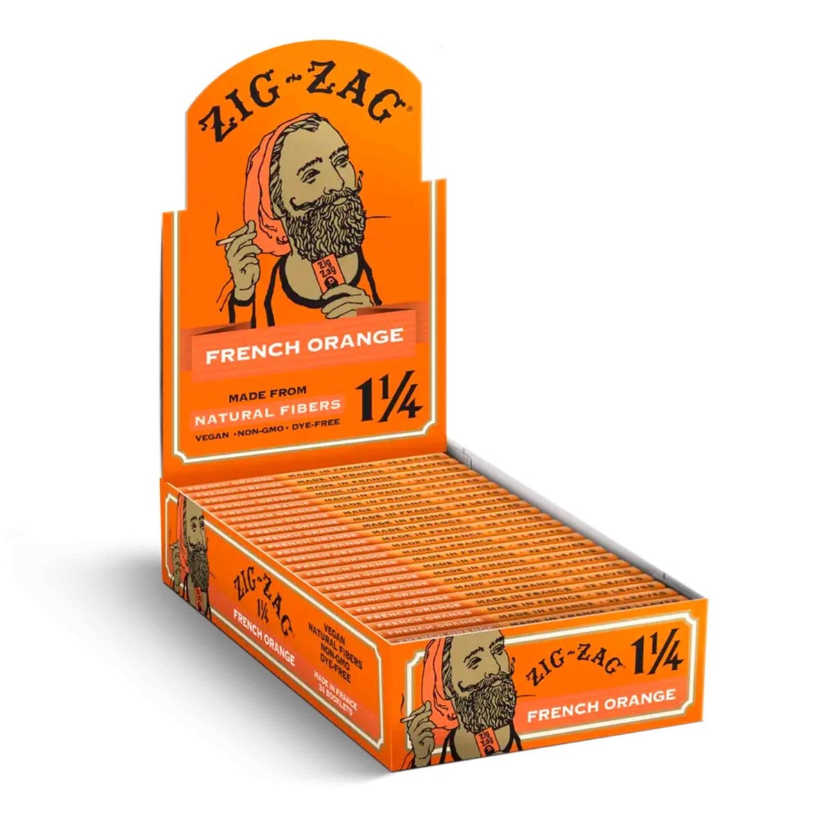 BOX OFFICE 「ORANGE」Made in France Zig Zag 1 1/4 - Zig-Zag French Orange Rolling Paper, (Box of 24