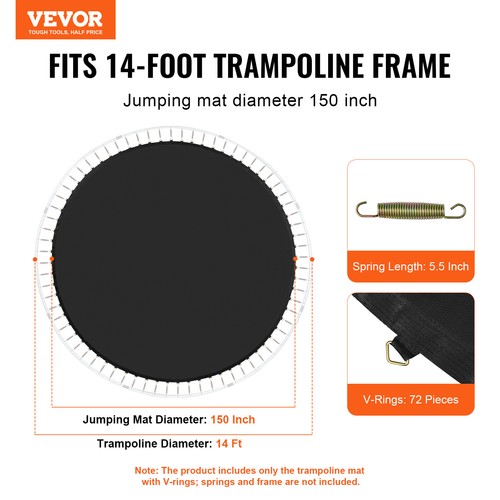 VEVOR Replacement Trampoline Mat Fits 14ft Frame 72 V-Rings 5.5" Spring Length - Picture 2 of 12
