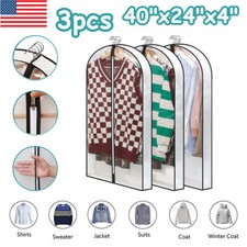 3Pack Clear Garment Bags Zipper Clothes Cover Closet Storage Bag For Coat Jacket