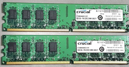 Kit Mémoire RAM Crucial 4 Go (2x2 Go) DDR2 800 PC2-6400 Pour PC De Bureau - Neuf, Garantie à Vie