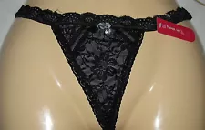 PUCKER-UP  - NEW - SIZE LARGE - BLACK LACE & GRAY -  THONG  PANTY - LARGE 
