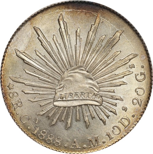 MEXICO REPUBLIC CULIACAN MINT 1888-CnAM 8 REALES COIN, PCGS CERTIFIED UNC. DET