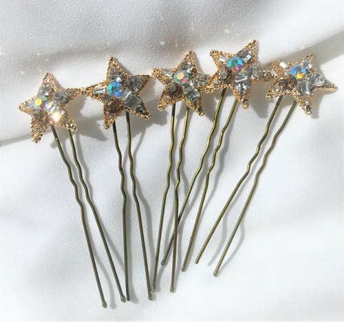 5 DIAMANTE/RHINESTONE STAR HAIR PINS BRIDE BRIDESMAID PROM WEDDING DANCE SHOW - Picture 3 of 3