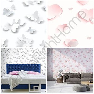 Details About 3d Glitter Hearts Butterflies Wallpaper Pink White Feature Wall Kids Room Decor