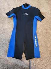 Oceanic Wet Suit Blue Black Neoprene Nylon Adult Short Sleeve Size ML