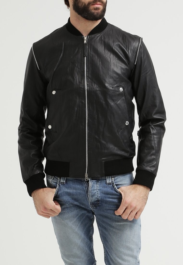 Men Leather Motorcycle Genuine Black Leather Biker Bomber Jacket